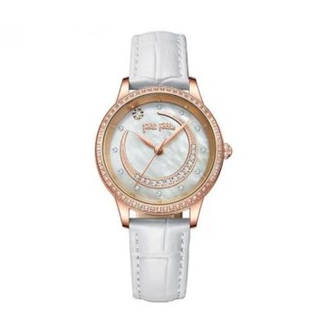 Folli Follie 29毫米 星空錶盤 誥石鑲嵌 真皮錶帶腕錶(白 FF22B006BPE-RWW)