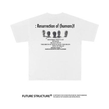 未來結構夏季寬松落肩街頭小領口潮流數碼直噴印花短袖男女T恤