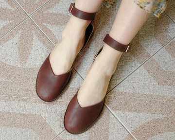 棕色皮革涼鞋、零足跟差涼鞋、棕色涼鞋、夏季鞋、皮革平底鞋