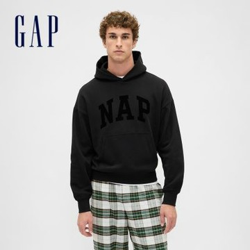 【GAP】男女同款|印花帽T-黑色(826459)