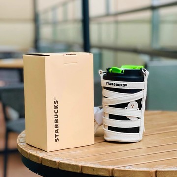 星巴克杯子2026新年禮物綠幽系列鬼鬼雙飲口不鏽鋼杯配木乃伊裹布杯套喝水杯咖啡杯