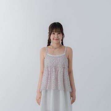 QUEENSHOP_S 女裝 刺繡小花網紗細肩罩衫背心-粉紫 現+預 【01099615】