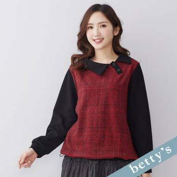 betty’s貝蒂思　格紋拼接造型翻領上衣(紅色)