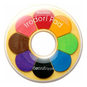 Shachihata 寫吉達 甜甜圈8色印台 Irodori Pad 油墨顏料  粉紅色 + 紅色 + 橙色 + 淺綠色 + 鈷藍 + 黑色 + 紫色 + 棕色  1個