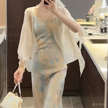 新中式 超僊 輕國風 雪衣 女夏 配吊帶裙 披肩子 外開衫外套別緻上衣