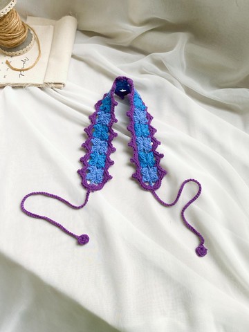 【好日手作】 春日爛漫韓式藍紫色花紋手工編織髮帶