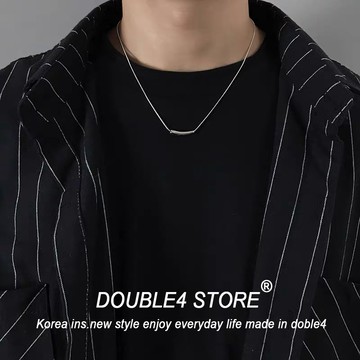 【DOUBLE4】韓國 小茄子 設計 細骨鍊 韓系項鍊 蹦迪 穿搭 男項鍊  鋼項鍊 男女 鈦鋼【C58】