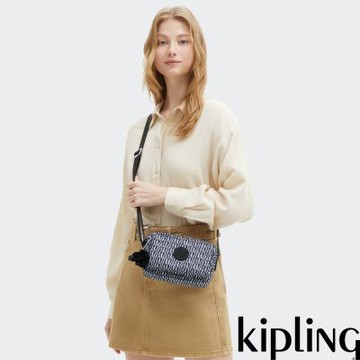Kipling 藍白波紋前後加寬收納側背包-ABANU