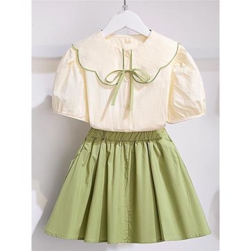 女童夏季套裝2026新款中大童小女孩衣服洋氣時髦短袖襯衫短裙套裝