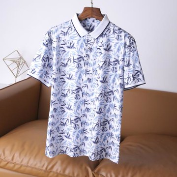 絲光棉提花半袖2025年新款男士潮流翻領體恤寬松t恤撤柜大碼短袖