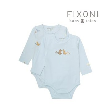 Brands4kids 棕熊藍色長袖包屁衣2件組_Fixoni系列