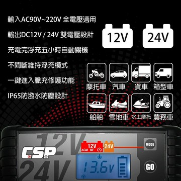 汽車電池充電器 Csp Mt1224多功能智慧型電瓶電池檢測車廠鉛酸12v 24v汽機車充電器 1a 4a 8a 台灣樂天市場 Line購物