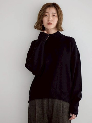 寬羅紋高領素面針織上衣(07000757700) - YECCA VECCA