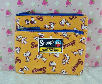 【震撼精品百貨】史奴比Peanuts Snoopy  化妝包 雙拉鍊 咖啡色 震撼日式精品百貨