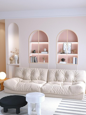 優樂悅~海誠北歐小戶型面包云朵沙發客廳設計師科技布羽絨直排奶油風沙發