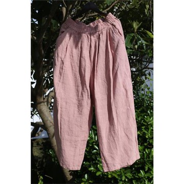 夏季新款日系文藝復古蘿卜褲顯瘦亞麻寬松闊腿九分褲 K206