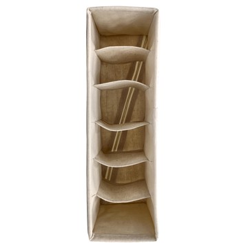 SHIMOYAMA 新款布藝6格分隔內衣收納盒 可水洗  米色  1個  S(33 x 9 x 11cm)