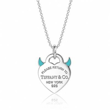 Tiffany&Co. 蒂芙尼 愛心小惡魔藍色琺瑯925純銀項鍊(展示品)