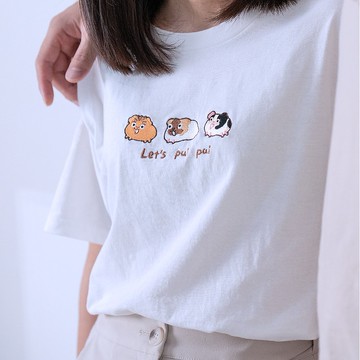 天竺鼠電繡 T-shirt 華夏瑟pui pui叫款