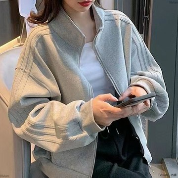 短款衛衣女秋冬學生百搭夾克上衣日系原宿BF風三條杠外套