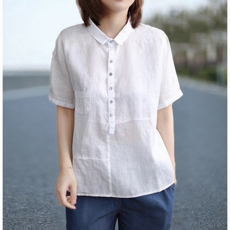 森ガール風 シャツ レディース 半袖シャツ ブラウス コットン リネン ガールズシャツ ナチュラル 可愛い ゆったり トップス 上着 通販 Lineポイント最大get Lineショッピング
