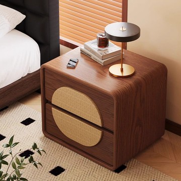 附發票 免運 實木藤編床頭櫃中古風爆款設計感收納櫃法式奶油風床邊櫃子 LPS PDD9-28 快速出貨