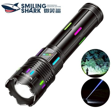 微笑鯊正品 SD5979 led大功率手電筒強光 M77爆亮 12000lm 彩色夜光 Type-C 5檔調焦 防水露營
