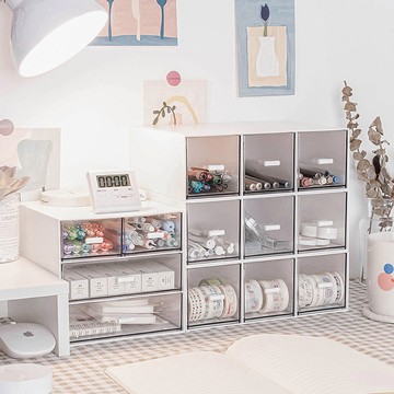 隔日到貨🔥簡約 抽屜式收納盒 桌面收納盒 文具整理盒 化妝品收納 辦公室整理盒 收納盒 置物盒 透明抽屜盒 桌上收納