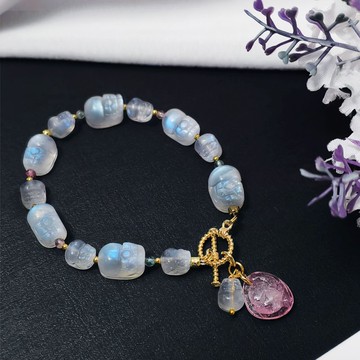 頂級 藍月光石 貔貅 碧璽 富貴 招財 紅運當頭 手鍊 單品 禮物