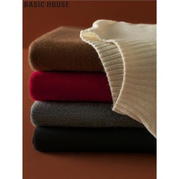 Basic House/百家好硬核單品半高領綿羊毛針織打底衫毛衣女士秋冬