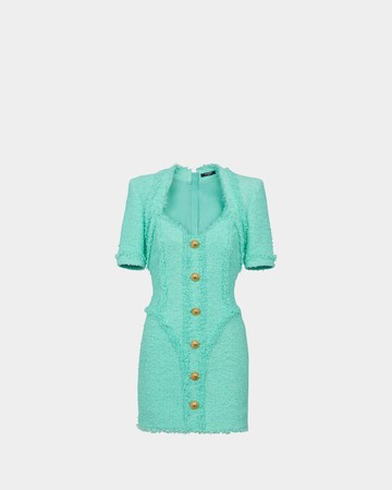 BALMAIN 金釦短袖羊毛混紡洋裝 - 34