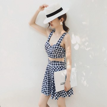 ☀Chi's shop~☀ 黑白小清新格子 顯瘦後綁帶多穿搭法比基尼BIKINI泳衣 可泡溫泉皆可下水