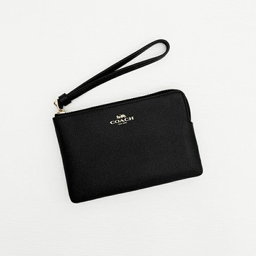 美國百分百【全新真品】COACH 皮夾 手拿包 F58032 長夾 皮革 錢包 logo 素面 黑色 CZ19