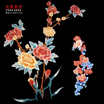 大號牡丹刺繡布貼旗袍禮服貼花繡花輔料中國風無膠手縫繡片大氣