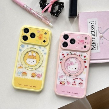 可愛kitty貓旋轉金屬支架iPhone17馬卡龍卡通蘋果16promax保護套