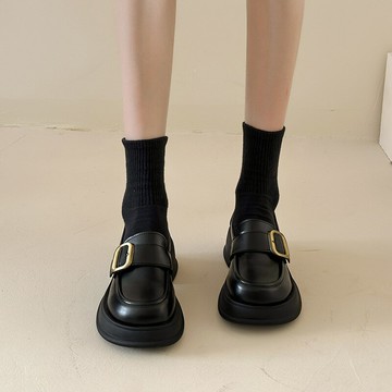 樂福鞋女2024英倫風真軟女鞋潮春秋厚底復古一腳蹬小皮鞋時尚氣質