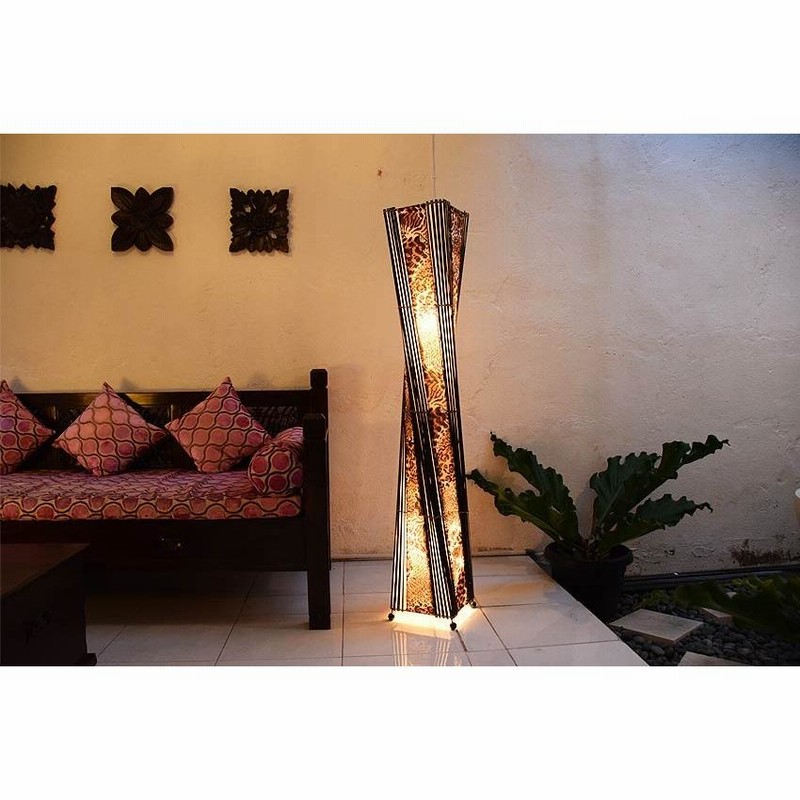 フロアスタンドライト 2灯スタンド照明 アジアン バリ風 竹製 フロア