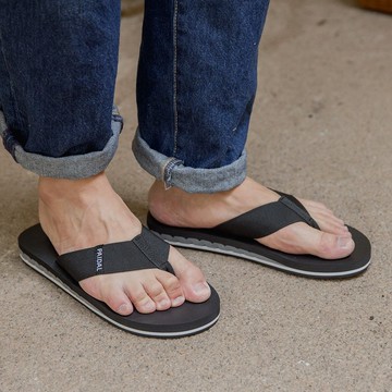 Paidal 男款織帶微厚底跳色灰夾腳拖鞋-黑