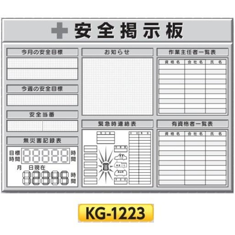 システム安全掲示板スチール製ミニ掲示板3列 900×1200KG-1223安全目標