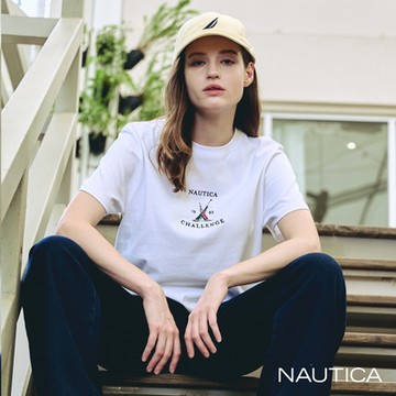 Nautica女裝 帆船刺繡短版短袖T恤-白色