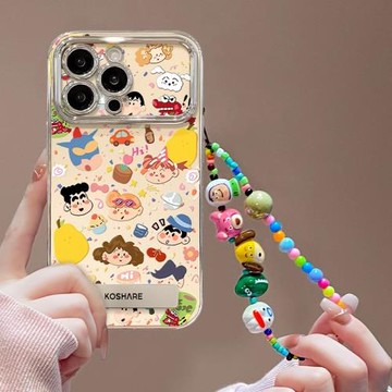 適用蘋果17promax手機殼卡通可愛蠟筆小新iphone16pro趣味新款15彩繪14硅膠創意13支架手鏈11硅膠防摔17軟套