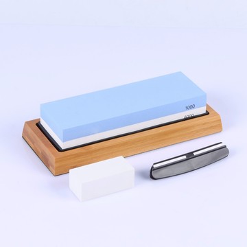 1000/6000藍白雙面白剛玉磨刀石油石 廚房砥石帶底座輔助刀夾跨境