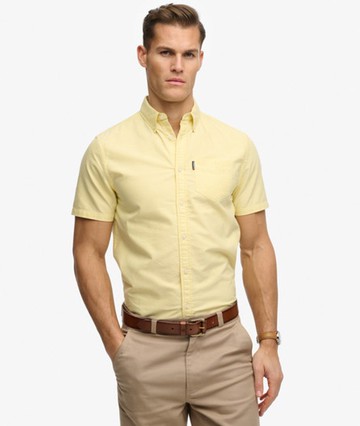 Superdry Men's Essentials Oxford Short Sleeve Shirt Yellow Size: XL