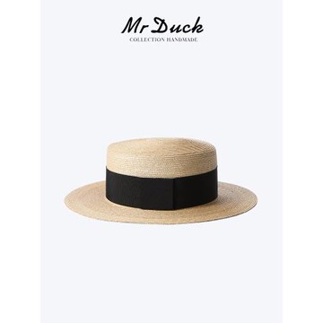 mrduck明星款輕奢特細手編麥稈草帽春夏女法式平頂禮帽遮太陽帽子
