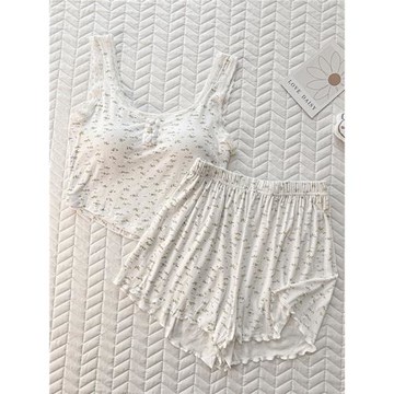 吊帶睡衣女夏季莫代爾棉2025新款帶胸墊一體夏天碎花小背心兩件套