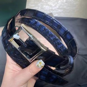 (免運)進口尼羅鱷魚皮無拼接腰帶手工擦色手縫男士商務休閑腰帶3.5可定