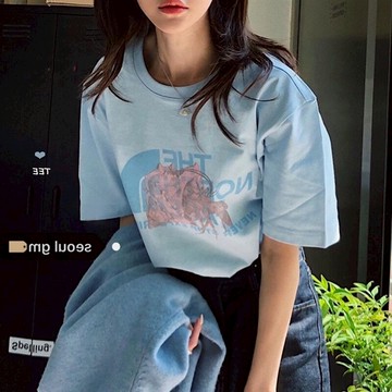 baby藍短袖t恤女ins潮牌夏季新款寬松原宿風學生chic上衣