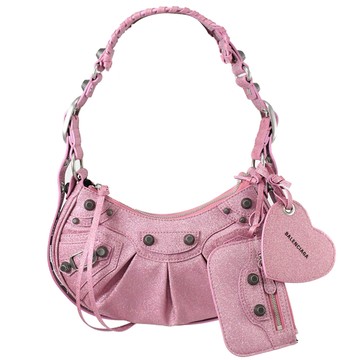 BALENCIAGA Le Cagole XS 細閃塗層肩斜背包.粉