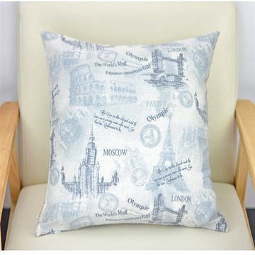 【協貿】百搭簡約埃菲爾鐵塔印花棉麻沙發方形抱枕含芯