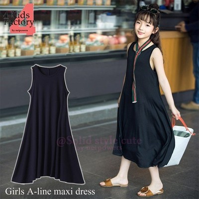 マキシ ワンピース 黒 1 130 140 150 160 キッズ マキシワンピ ノースリーブ ロング丈 女の子 ガールズ ドレス 韓国子供服 春夏 通販 Lineポイント最大get Lineショッピング